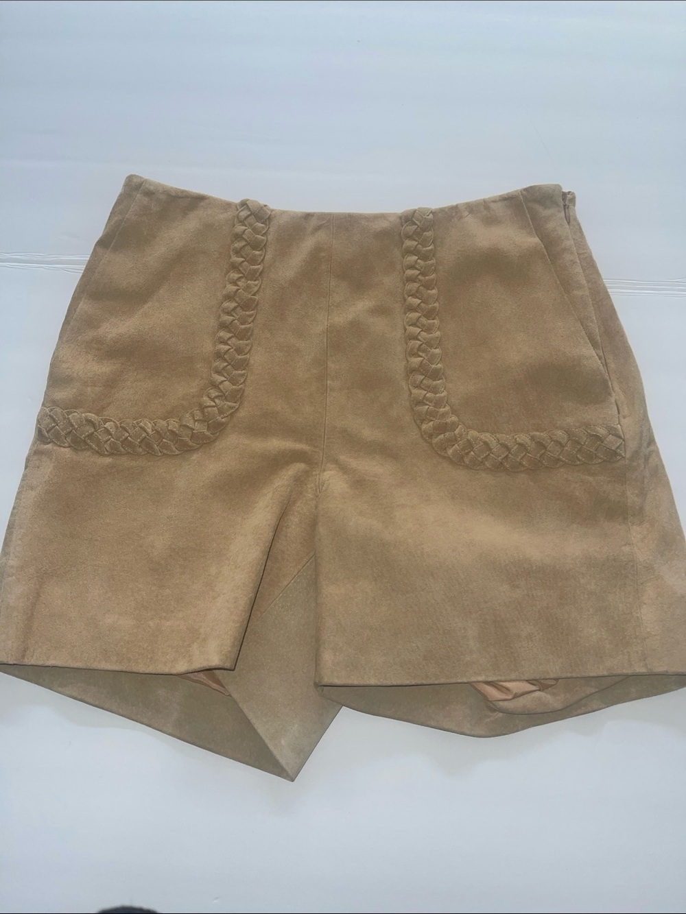 etcetera Women's Braided Trim Suede Shorts - Tan Size 4